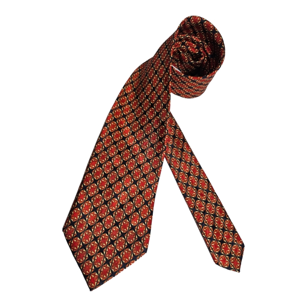 STEFANO RICCI XL Navy/Red Geometric Silk LUXURY Tie ITALY